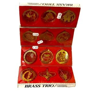 Vintage Brass Trio Christmas Ornaments